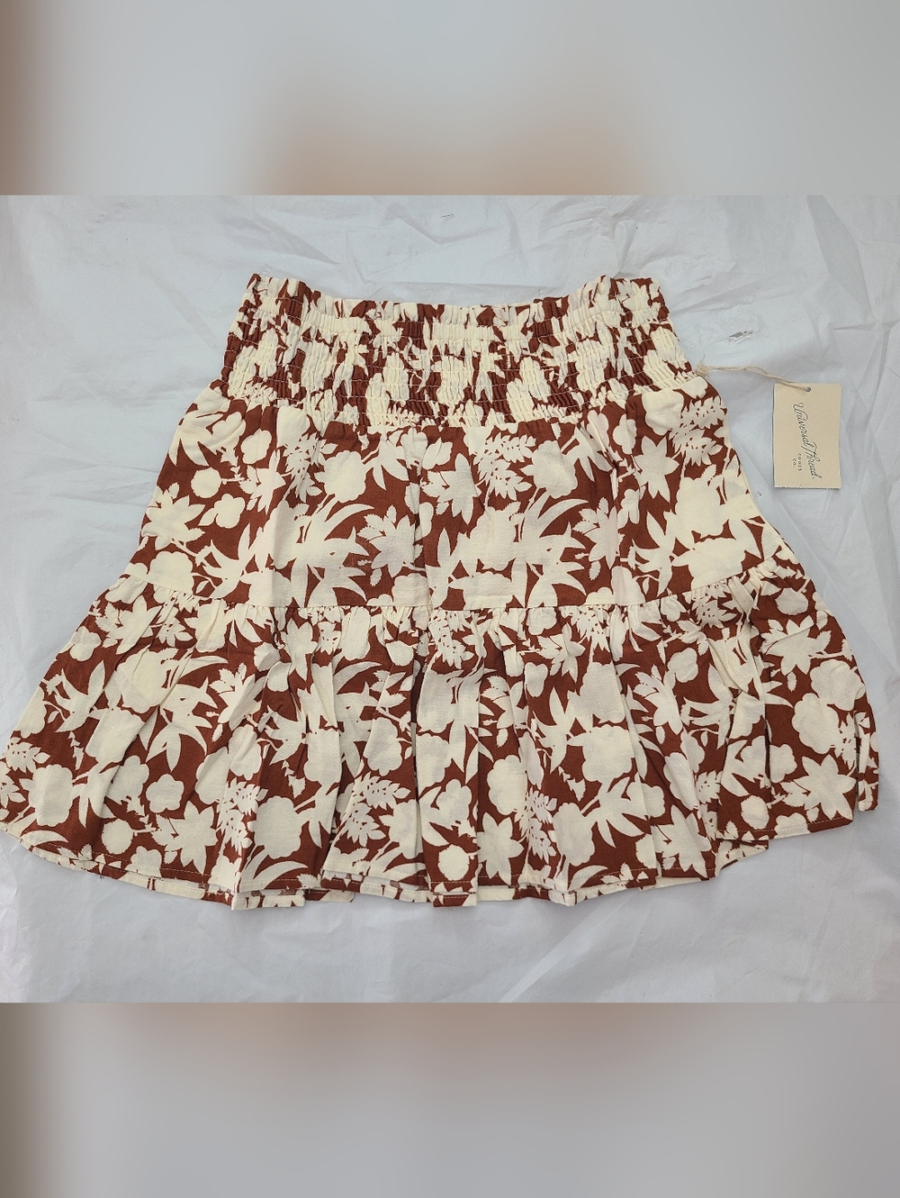 Women's High-Rise Tiered Mini A-Line Skirt Universal Thread Brown Floral Size M